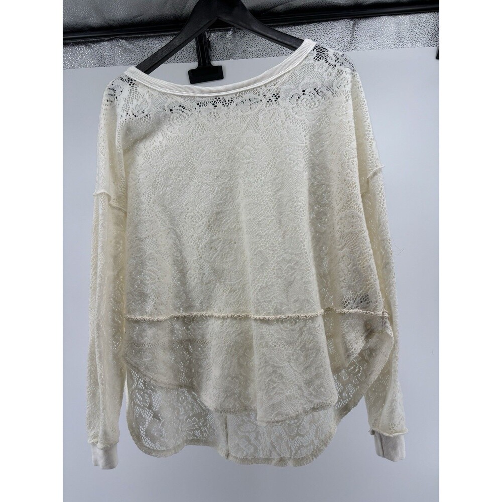 Free People Floral Soft Lace HiLo Oversize Top Boho Festival Ivory Small
